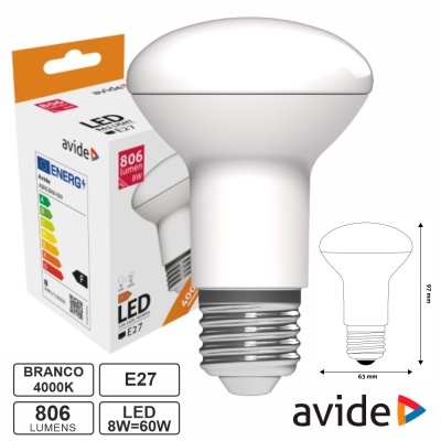 Lâmpada LED E27 R63 8W 230V 4000K 806lm AVIDE