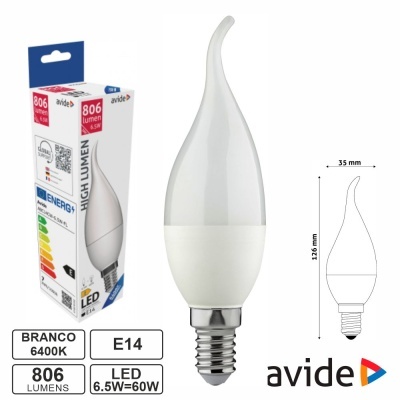 Lâmpada LED E14 Vela 6.5W 230V 6400K 806lm AVIDE
