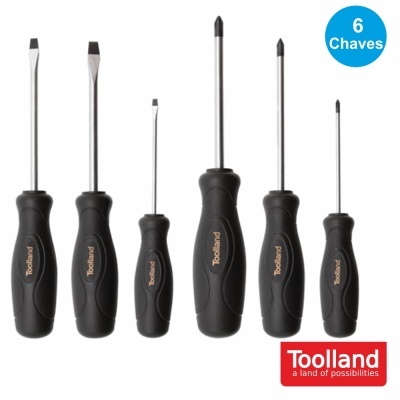 Conjunto de 6 chaves de fendas com cabos pretos e lâminas metálicas
