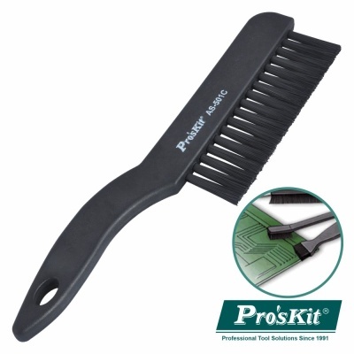 Escova preta com cerdas para limpeza de componentes eletrónicos com logótipo Pro'sKit