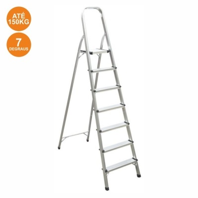 Escada de alumínio de 7 degraus e até 150kg com balizador laranja