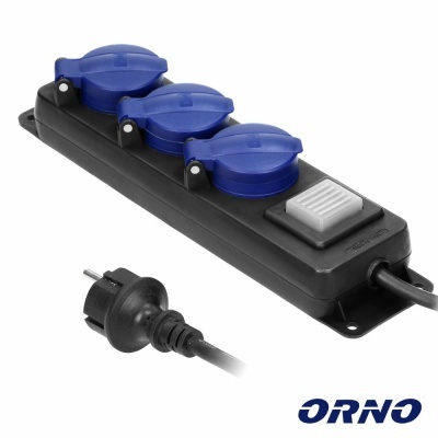 Extensão Elétrica 3x Schuko C Interruptor 3m IP44 ORNO