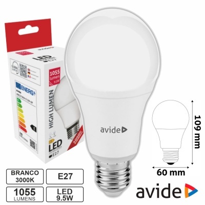 Lâmpada LED E27 Globo A60 9.5W 230V 3000K 1055lm AVIDE