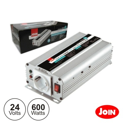Inversor de corrente elétrica JOIN AS600 600W 24V em caixa cinza e preta