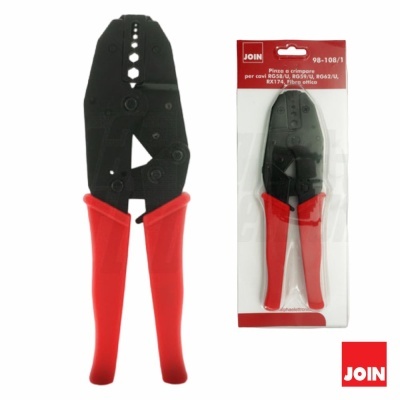 Alicate de crimpar com punhos vermelhos em embalagem transparente