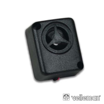 Dispositivo electrónico preto com grelha circular e hélice visível