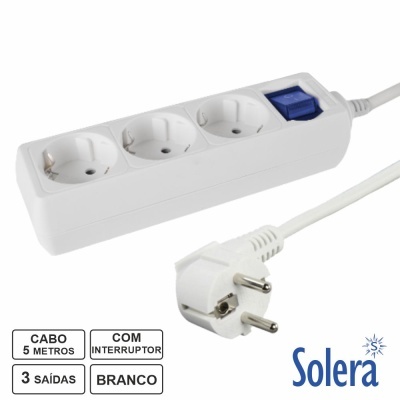 Extensão Elétrica 3x Schuko C Interruptor 5m SOLERA