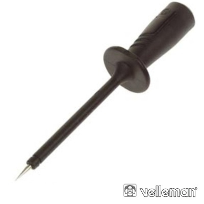 Ferro de soldar preto com ponta metálica fina em fundo branco