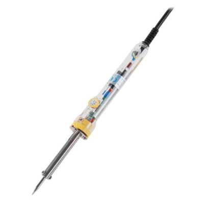 Ferro de soldar com parte superior transparente e ponta metálica