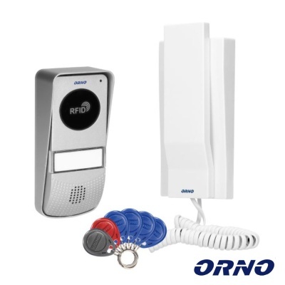 Intercomunicador ORNO com leitor RFID e cinco cartões/chaves coloridos