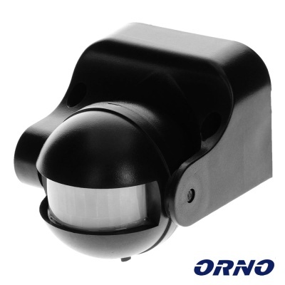 Sensor de movimento preto com visor branco e suporte para fixação