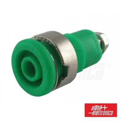 Conector tipo banana verde com anel metálico prateado