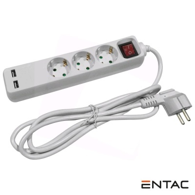 Tomada Elétrica C 3 Saídas + 2 USB e Interruptor 1.5m ENTAC