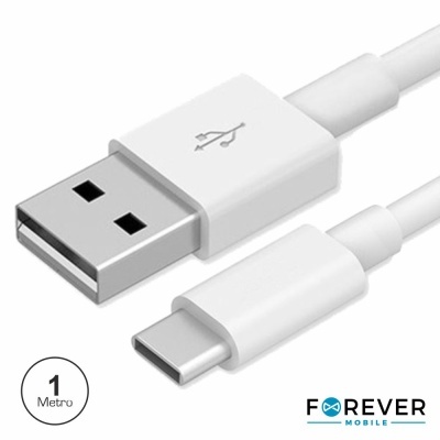 Cabo USB branco com conector USB tipo A e USB-C, 1 metro, FOREVER MOBILE