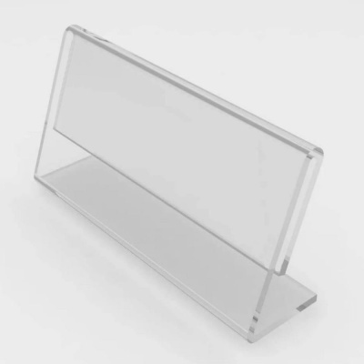 Suporte transparente de acrílico em L para rótulos