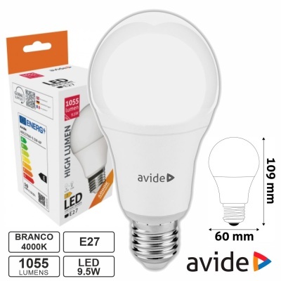 Lâmpada LED E27 Globo A60 9.5W 230V 4000K 1055lm AVIDE