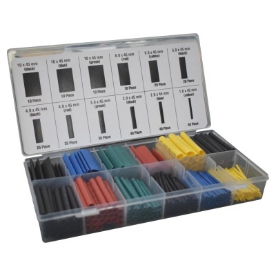 Estojo com tubos de isolamento termorretrátil coloridos organizados em divisórias