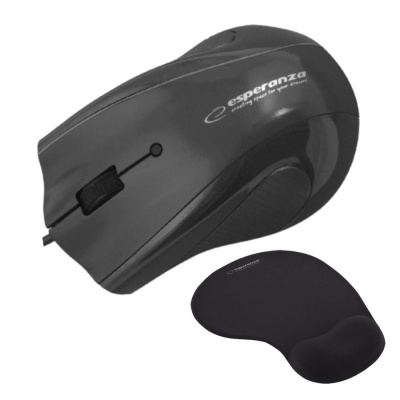 Rato de computador preto com tapete de rato preto ergonómico da marca Esperanza