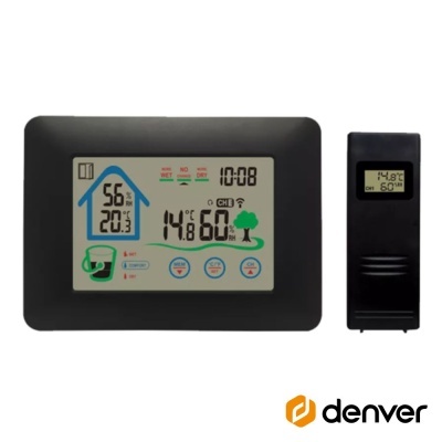 Estação meteorológica digital com ecrã LCD e sensor remoto preto