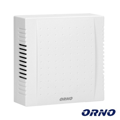 Caixa branca de plástico com padrão de pontos e o logo ORNO.