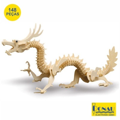 Figura de dragão de madeira clara com 148 peças e logótipo DONAU ELEKTRONIK GMBH