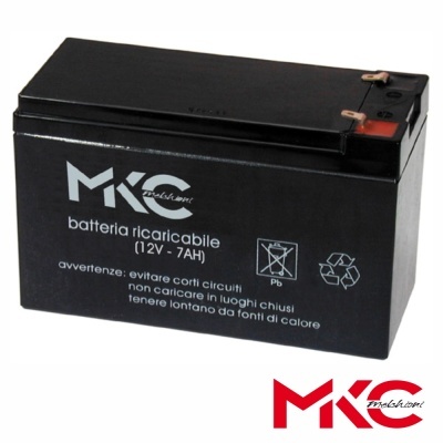Bateria recarregável preta MKC 12V 7AH com etiquetas e terminais