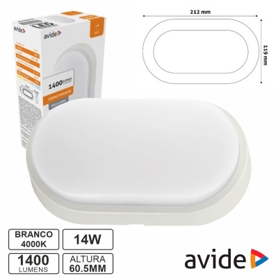 Painel LED Oval Aplique 14W 212mm 4000K 1400lm IP54 AVIDE
