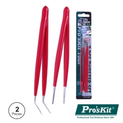 CONJUNTO 2 PINÇAS C PONTAS CURVAS E PLANAS PROSKIT