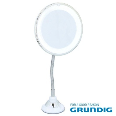 Espelho redondo com luz LED e base de ventosa