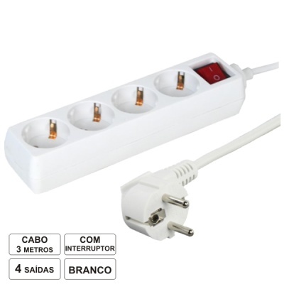 TOMADA ELÉTRICA C 4 SAÍDAS INTERRUPTOR 3M