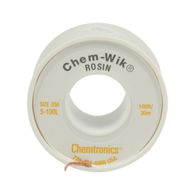 Rolo branco de fio de soldar com texto Chem-Wik Rosin