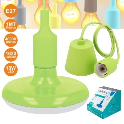 LÂMPADA E27 18W LED + CABO SUSPENSÃO 4000K 1620LM VERDE