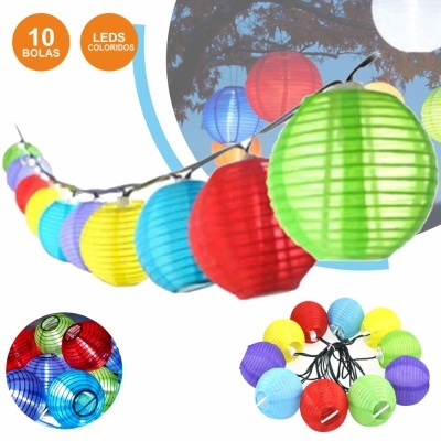 Conjunto de 10 lanternas coloridas em série com LEDs coloridos