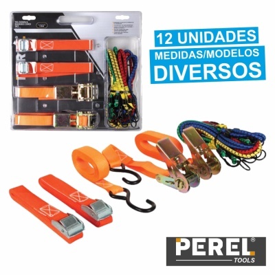 Conjunto de cintos e cordas elásticas variados da Perel Tools