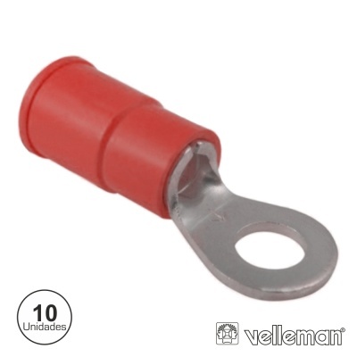 TERMINAL REDONDO ISOLADO 6.4MM 10X VERMELHO VELLEMAN