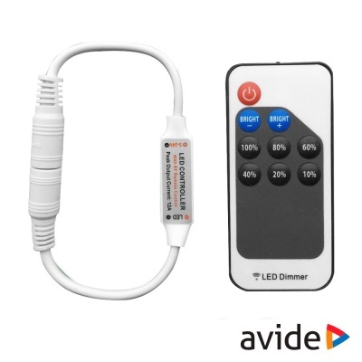 Controlador LED com cabo branco e comando remoto para controlo do brilho, marca Avide