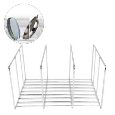 Organizador metálico prateado para tampas e frigideiras