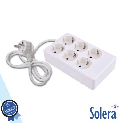 Tomada Elétrica C 6 Saídas Quadrada 1.5m Branco SOLERA