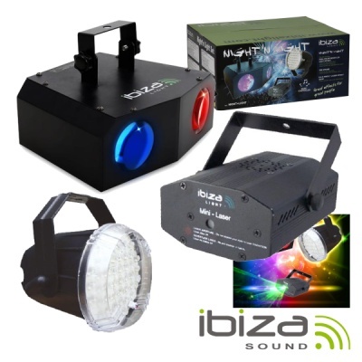 Conjunto de luzes de discoteca ibiza sound com LED, mini laser e embalagem