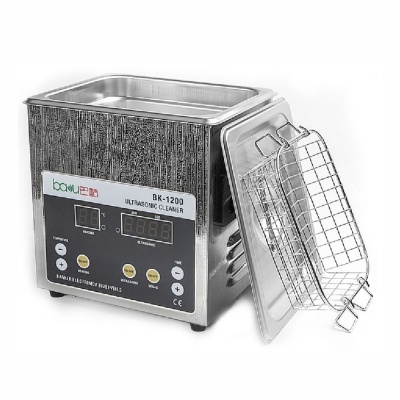 Aparelho de limpeza ultrasónica metálico com visor digital e cesta