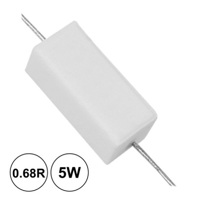 Resistor branco 0.68R 5W com terminais de metal