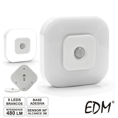 LANTERNA DE PAREDE 8 LEDS BRANCOS C SENSOR 90º