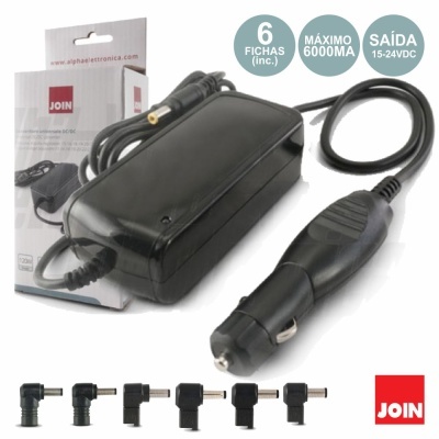 Carregador universal para automóvel preto com várias fichas intercambiáveis