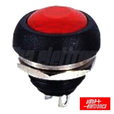 Botão vermelho redondo com base preta e metal