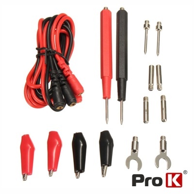 Conjunto de acessórios para teste elétrico Pro K com cabos, garras e pontas de prova