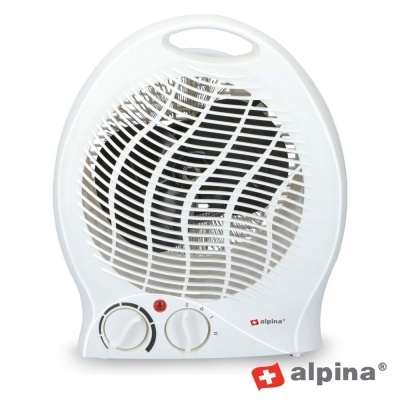 Aquecedor portátil branco Alpina com grelha e botões