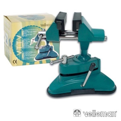 Morsa de bancada metálica verde com ventosas e embalagem