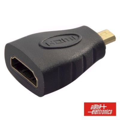 Adaptador HDMI preto com conector tipo micro macho e conector fêmea HDMI