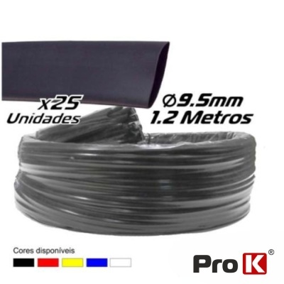 TUBO MANGA TERMORETRÁCTIL 9.5MM 1.2M 25X PRETO PROK