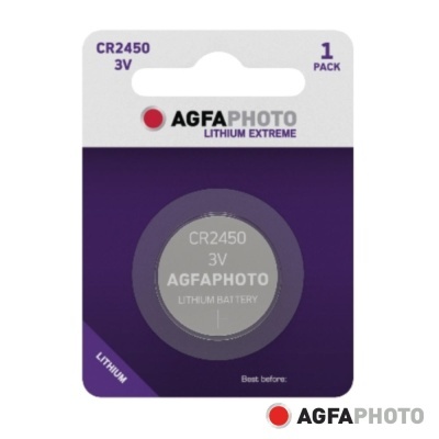 Pilhas de botão de lítio AGFAPHOTO CR2450 3V em embalagem roxa e branca